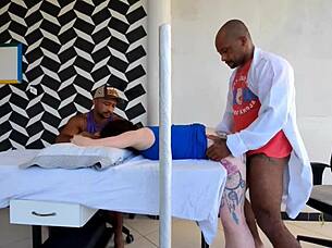 Doctor fucks patient beside unaware husband