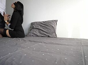 horny young secretary blindfolded in heels fucks office boss with monster cock for husband video