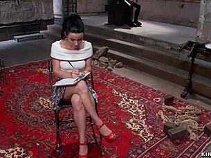 tied busty slut getting gangbang fucked, deepthroat and all 😈