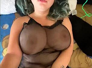 In the morning, she wakes up with huge bouncing tits visible through sheer fabric, ready for big black cock