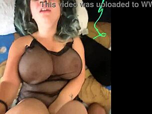 In the morning, she wakes up with huge bouncing tits visible through sheer fabric, ready for big black cock