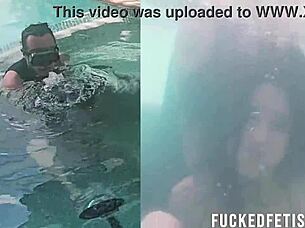 helen star and her couple doing oral sex with vibrator underwater