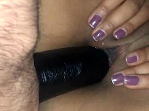 I slide big dildo deep into tight pussy of latin girl with vibrator