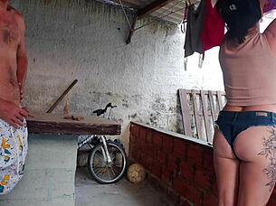 feeling provoked by the curvy latina maid in short jeans during workout