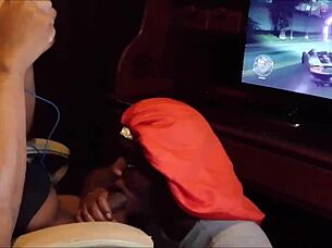 Playing NFS While Getting a Blowjob Until She Swallows Every Drop