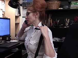 julia, the sexy secretary with big natural tits, masturbates at her desk during work hours