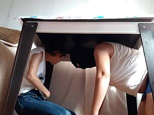 we hid under the table to masturbate away from stepparents, so thrilling!