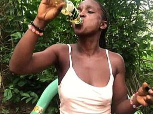 Crazy bitch twerks in sexy clothes, revealing small cute tits.