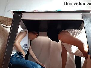 we hid under the table to masturbate away from stepparents, so thrilling!