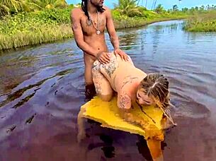 adventurous couple caught having wild sex in the mangrove, flashing tits and big ass outdoor