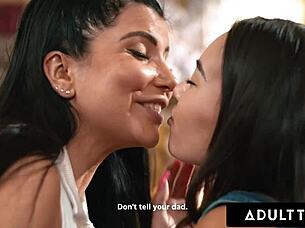 Bratty stepbae kimmy kimm seduces milf romi rain to stay home. They trib, muff dive, and lick ass in adult time reality.