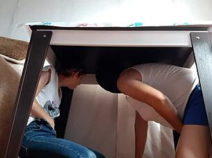 we hid under the table to masturbate away from stepparents, so thrilling!