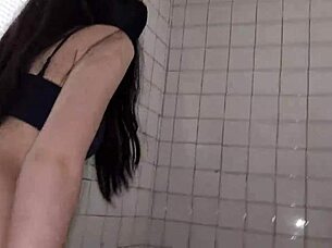 Intensely Fucking The Cute Petite Employee In The Bathroom Sneakily