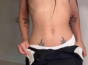 this lovely teen in stockings shows how deep a dildo goes in her asshole, making her squirt and gape