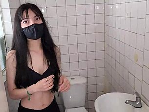 Intensely Fucking The Cute Petite Employee In The Bathroom Sneakily