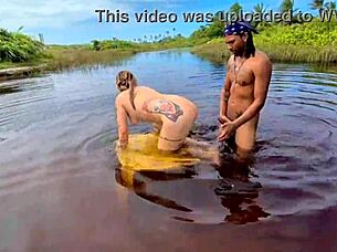 adventurous couple caught having wild sex in the mangrove, flashing tits and big ass outdoor
