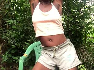 Crazy bitch twerks in sexy clothes, revealing small cute tits.