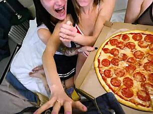 Hungry And Hot Women Interact With The Courier In An Intense Encounter