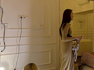 Hot sexy skinny girl meets lesbian girlfriend for fake porn shooting no panties