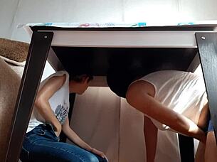 we hid under the table to masturbate away from stepparents, so thrilling!