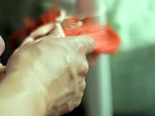 Batgirl tied, cum shower