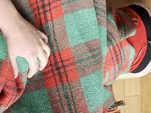 My shy neighbor performs cunnilingus under the blanket in this homemade lesbian scene.