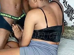 beautiful african teen sucks my bbc sloppy, deepthroat, ends with huge cum load on face.