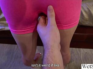 Horny step sister caught sniffing step brother's jacket