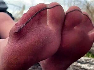 Goddess Teases Feet In Forest Pantyhose