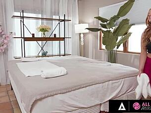 stressed masseuse madison morgan gets muff diving from hot client