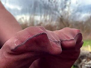 Goddess Teases Feet In Forest Pantyhose