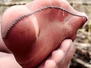 Goddess Teases Feet In Forest Pantyhose