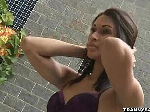 Brazilian Shemale Babe Tugging On Her Hard Cock Solo