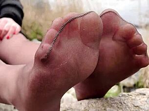 Goddess Teases Feet In Forest Pantyhose