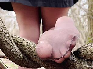 Goddess Teases Feet In Forest Pantyhose