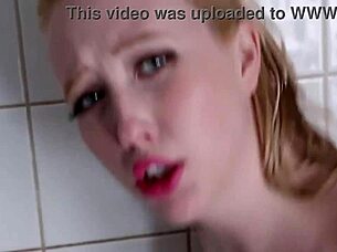 Green eyes blonde samantha rone uses her dildo in the shower for pleasure.