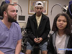 dr tampa conducts entrance physical at tampa university, michelle anderson spreads legs, pov with gloves, natural tits, humiliation fetish backstage.