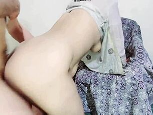 husband bends over his big ass wife for anal on the chair