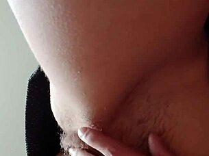 Intense solo masturbation of hairy pussy to cum