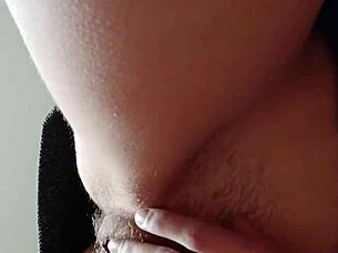 Intense solo masturbation of hairy pussy to cum