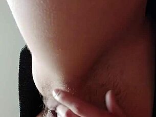Intense solo masturbation of hairy pussy to cum