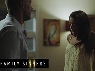 Slender babe succumbs to father's demands for cunilingus and fucking