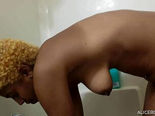 bratty sub shaving her ebony pussy smooth for some fun