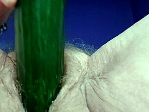 granny fucks hairy pussy and ass with cucumber