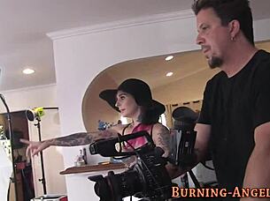 Tattooed Babe Poses Behind The Scenes With Her Small Tits