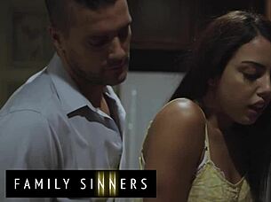 Slender babe succumbs to father's demands for cunilingus and fucking