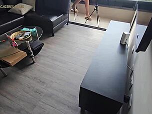 Stepsister with huge ass and tits enjoys balcony time