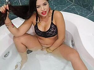 Pamela Pantera enjoys the erotic chair hydromassage with anal plug until she cums.