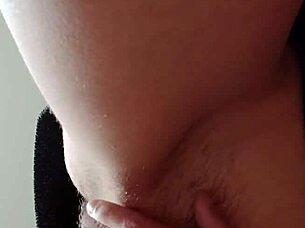 Intense solo masturbation of hairy pussy to cum