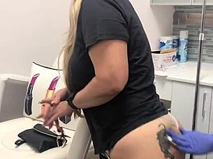 Blonde Client With Butt Tattoo Gets Injection In Spa Session 2.